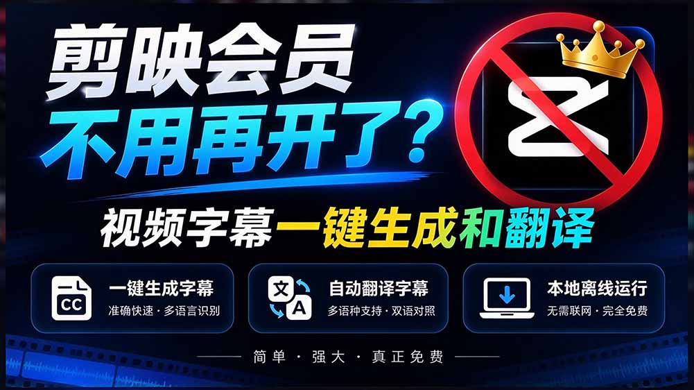 （20728期）剪映会员不用再开了？视频字幕一键生成加翻译，本地离线运行，完全免费，超快速高精度，字幕大师插图1