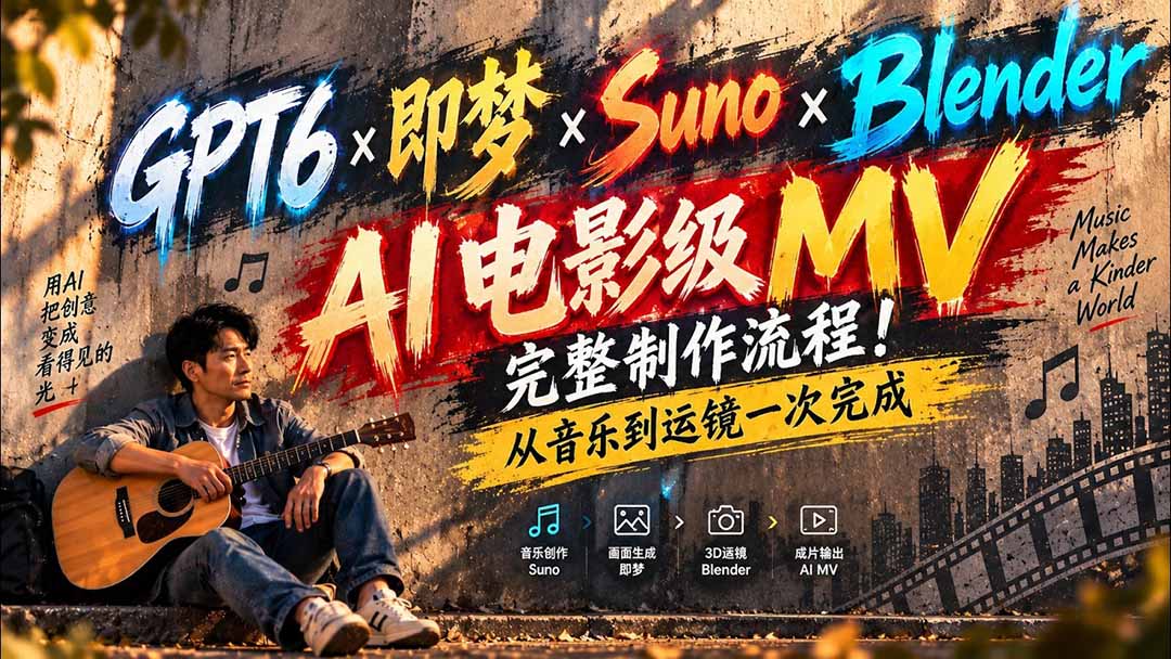 (20587期)GPT6×即梦×Suno×Blender|AI电影级MV完整制作流程!从音乐到运镜一次完成 (无水印)插图1 (20587期)GPT6×即梦×Suno×Blender|AI电影级MV完整制作流程!从音乐到运镜一次完成 (无水印)插图1