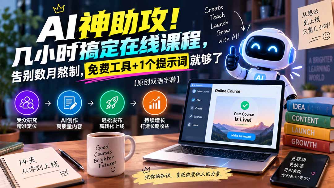 (20528期)AI神助攻!几小时搞定在线课程,告别数月熬制,免费工具+1个提示词就够了【原创双语字幕】插图1 (20528期)AI神助攻!几小时搞定在线课程,告别数月熬制,免费工具+1个提示词就够了【原创双语字幕】插图1