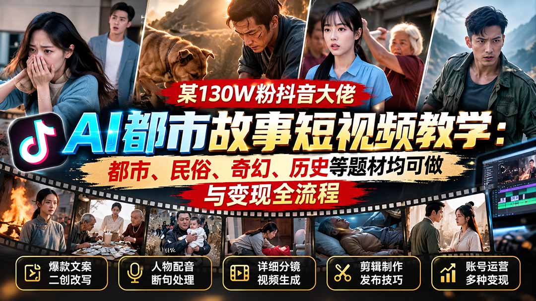 (20692期)某130W粉抖音大佬AI都市故事短视频教学:都市、民俗、奇幻、历史等题材均可做与变现全流程插图 (20692期)某130W粉抖音大佬AI都市故事短视频教学:都市、民俗、奇幻、历史等题材均可做与变现全流程插图