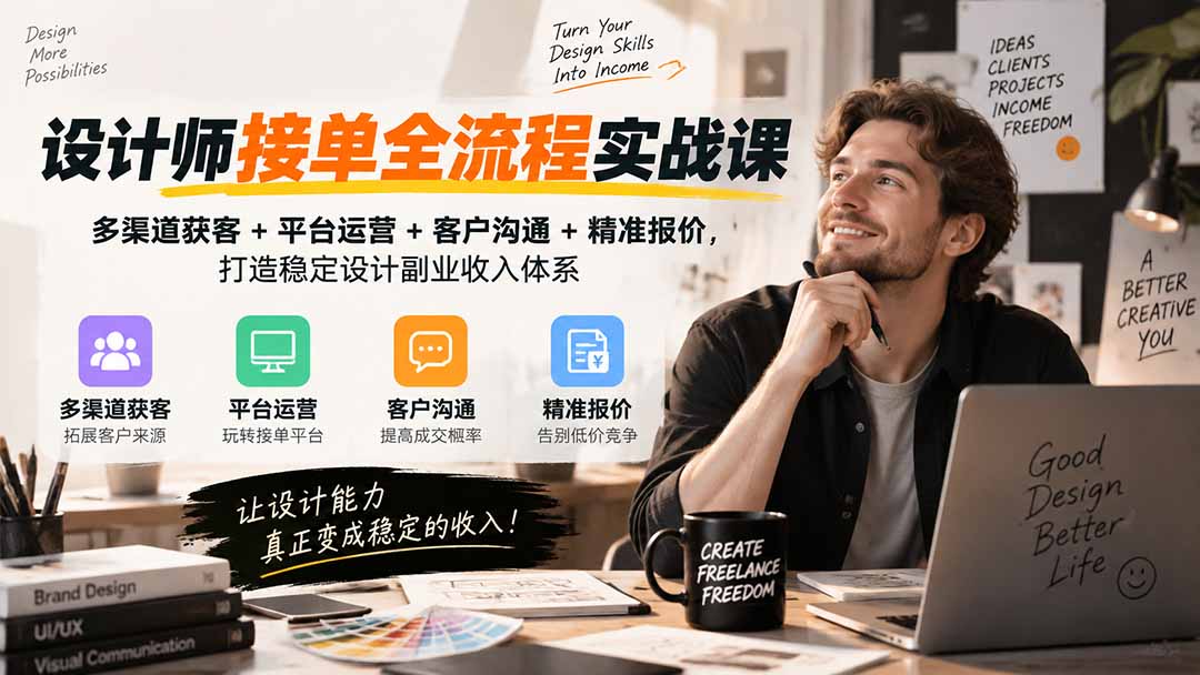（20563期）设计师接单全流程实战课-无水印｜多渠道获客+平台运营+客户沟通+精准报价，打造稳定设计副业收入体系插图1