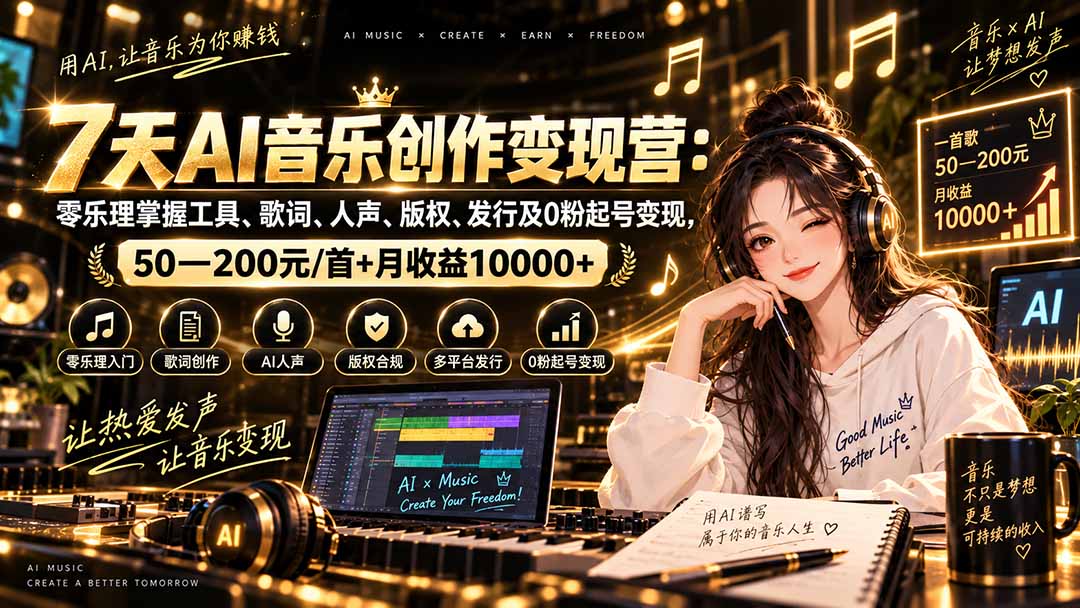 （20442期）AI音乐创作变现营：零乐理掌握工具、歌词、人声、版权、发行及0粉起号变现，50—200元/首+月收益10000+插图1