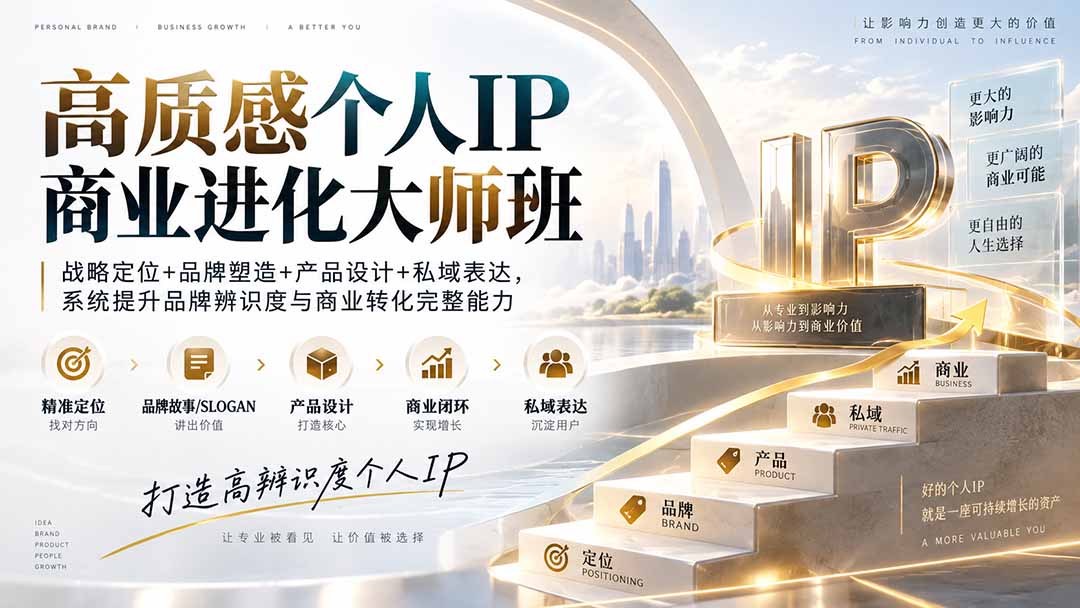 (20324期)高质感个人IP商业进化大师班:战略定位+品牌塑造+产品设计+私域表达,系统提升品牌辨识度与商业转化完整能力插图1 (20324期)高质感个人IP商业进化大师班:战略定位+品牌塑造+产品设计+私域表达,系统提升品牌辨识度与商业转化完整能力插图1