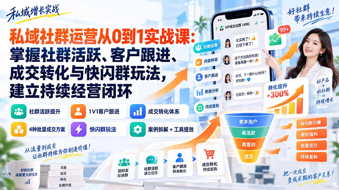 （20428期）私域社群运营从0到1实战课：掌握社群活跃、客户跟进、成交转化与快闪群玩法，建立持续经营闭环插图1
