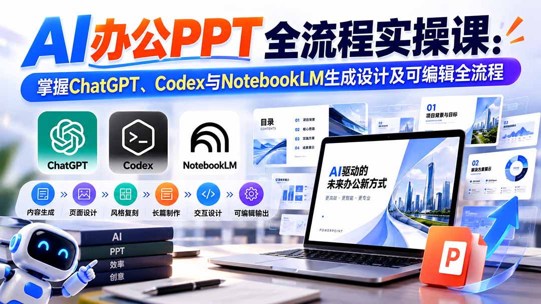 （20660期）【无水印】AI办公PPT全流程实操课： 掌握ChatGPT、Codex与NotebookLM生成设计及可编辑全流程插图1