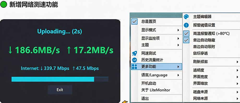 (20245期)Github超过3.3K Stars!电脑桌面硬件监控工具,界面好看又好用,实时CPU/GPU/网速实时显示 LiteMonitor插图5 (20245期)Github超过3.3K Stars!电脑桌面硬件监控工具,界面好看又好用,实时CPU/GPU/网速实时显示 LiteMonitor插图5