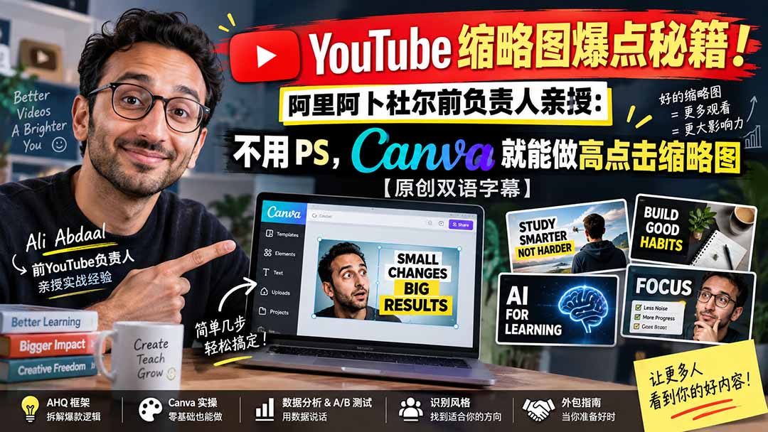 (20474期)YouTube 缩略图爆点秘籍!阿里阿卜杜尔前负责人亲授:不用 PS,Canva 就能做高点击缩略图【原创双语字幕】