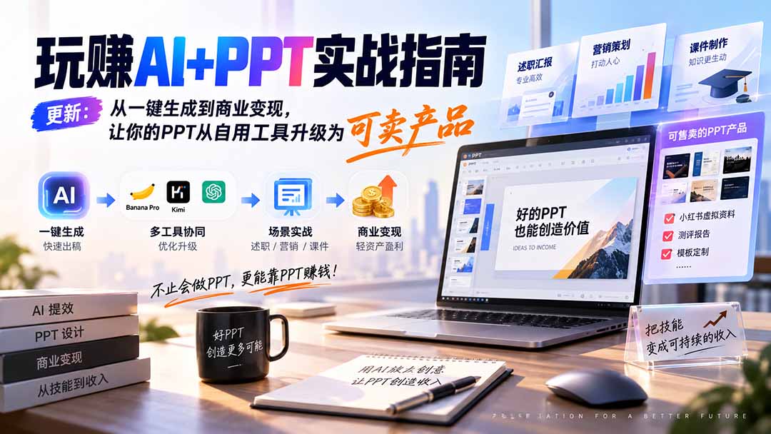 (20247期)玩赚AI+PPT实战指南-更新5月13:从一键生成到商业变现,让你的PPT从自用工具升级为可卖产品插图 (20247期)玩赚AI+PPT实战指南-更新5月13:从一键生成到商业变现,让你的PPT从自用工具升级为可卖产品插图