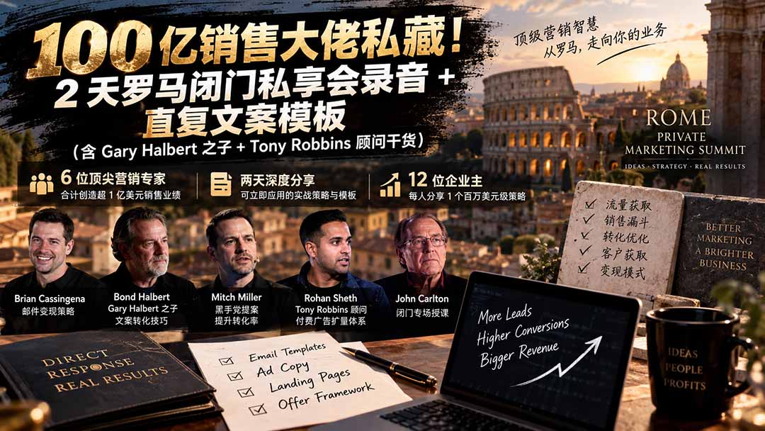 （20593期）100亿销售大佬私藏-无水印！2天罗马闭门私享会录音+直复文案模板【原创双语字幕】插图1