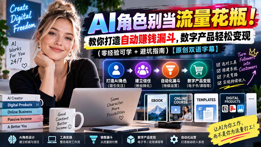 （20475期）AI角色别当流量花瓶！教你打造自动赚钱漏斗，数字产品轻松变现（零经验可学+避坑指南）【原创双语字幕】插图1