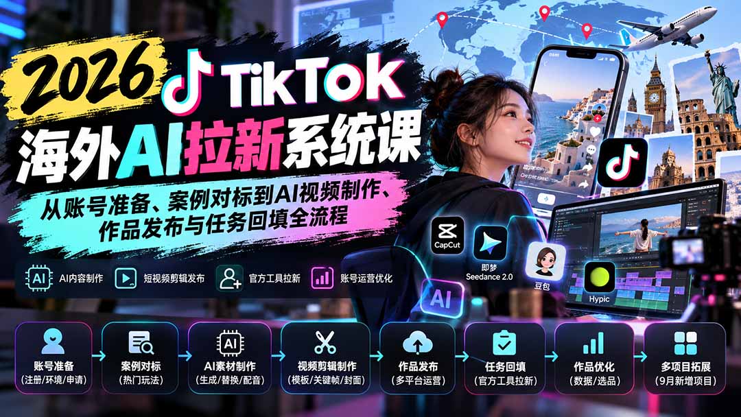 (20675期)【无水印】2026 TikTok海外AI拉新系统课:从账号准备、案例对标到AI视频制作、作品发布与任务回填全流程插图1 (20675期)【无水印】2026 TikTok海外AI拉新系统课:从账号准备、案例对标到AI视频制作、作品发布与任务回填全流程插图1
