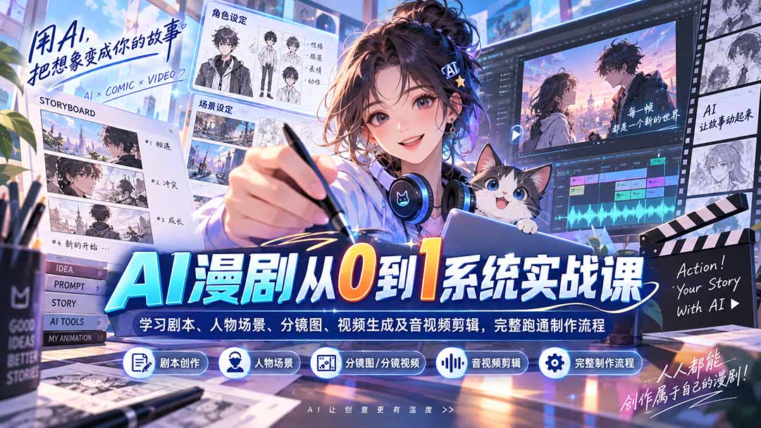 （20430期）AI漫剧从0到1系统实战课：学习剧本、人物场景、分镜图、视频生成及音视频剪辑，完整跑通制作流程插图1