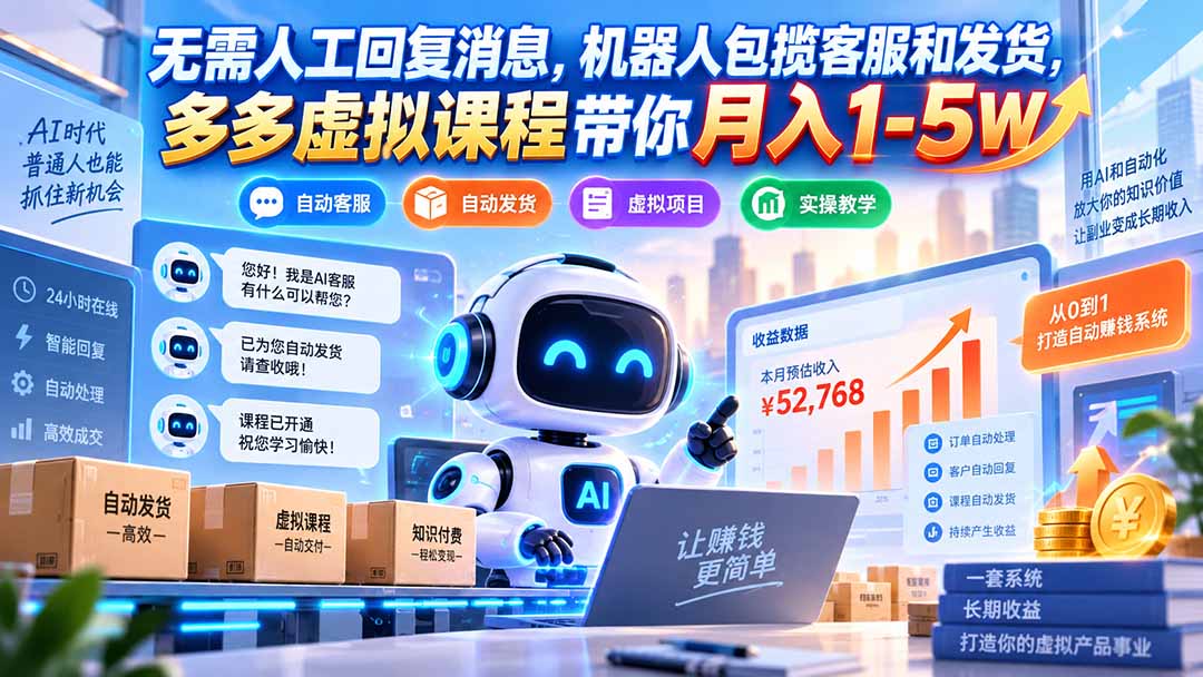 (20614期)无需人工回复消息,机器人包揽客服和发货,多多虚拟课程带你月入1-5W插图1 (20614期)无需人工回复消息,机器人包揽客服和发货,多多虚拟课程带你月入1-5W插图1