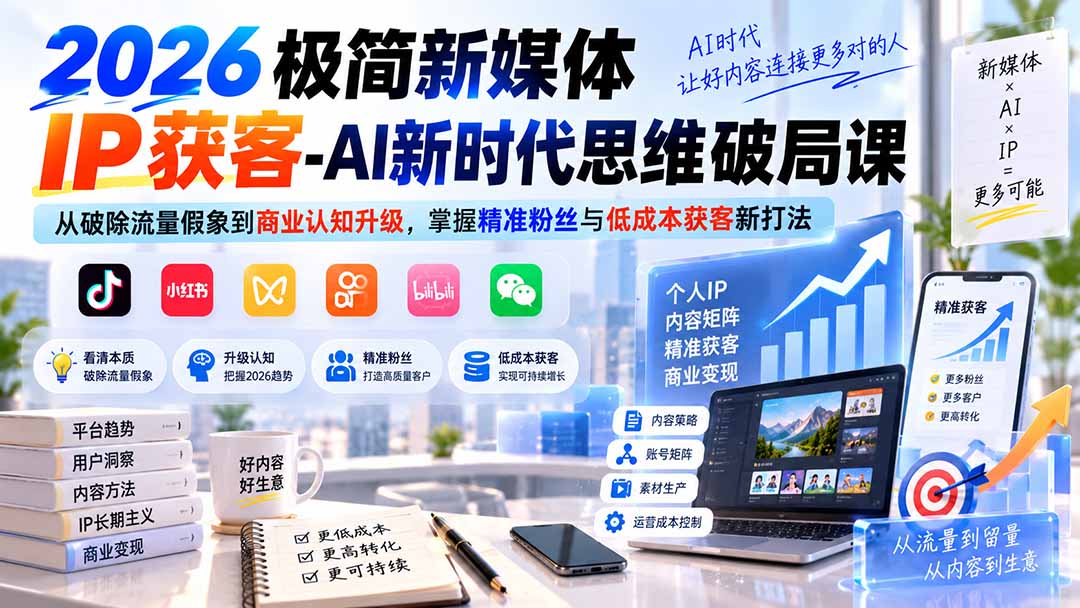 (20272期)2026极简新媒体IP获客-AI新时代思维破局课:从破除流量假象到商业认知升级,掌握精准粉丝与低成本获客新打法