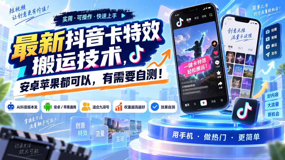 (20606期)最新抖音卡特效搬运技术,安卓苹果都可以,有需要自测!插图1 (20606期)最新抖音卡特效搬运技术,安卓苹果都可以,有需要自测!插图1