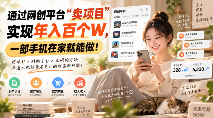 （20445期）通过网创平台“卖项目”实现年入百万，一部手机在家就能做！