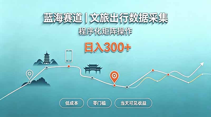 (20478期)蓝海赛道 文旅出行数据采集 程序化矩阵操作 低成本 零门槛 当天可见收益 日入300+