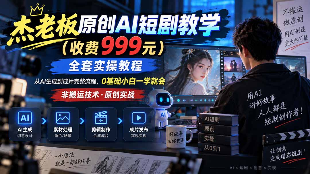 (20254期)杰老板原创AI短剧教学(收费999元),全套实操教程,0基础小白一学就会,非搬运技术