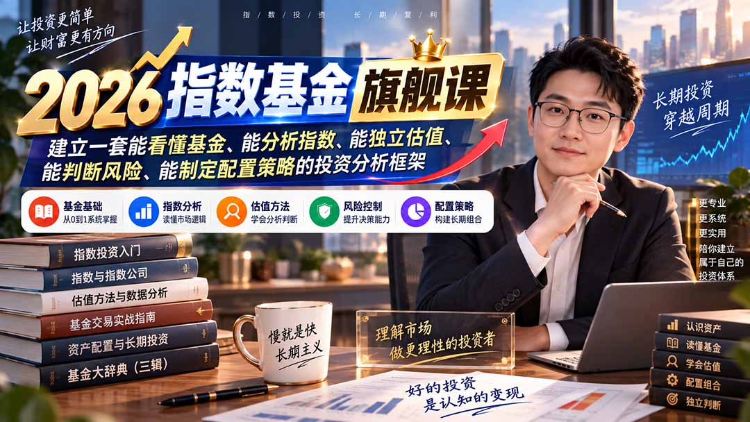 (20298期)2026指数基金旗舰课|建立一套能看懂基金、能分析指数、能独立估值、能判断风险、能制定配置策略的投资分析框架插图1 (20298期)2026指数基金旗舰课|建立一套能看懂基金、能分析指数、能独立估值、能判断风险、能制定配置策略的投资分析框架插图1