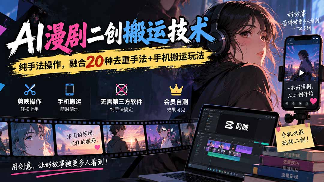 （20551期）AI漫剧二创搬运技术，纯手法操作，融合20种去重手法++手机搬运玩法插图1