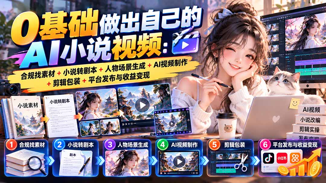 (20741期)0基础做出自己的AI小说视频:合规找素材+小说转剧本+人物场景生成+AI视频制作+剪辑包装+平台发布与收益变现插图1 (20741期)0基础做出自己的AI小说视频:合规找素材+小说转剧本+人物场景生成+AI视频制作+剪辑包装+平台发布与收益变现插图1