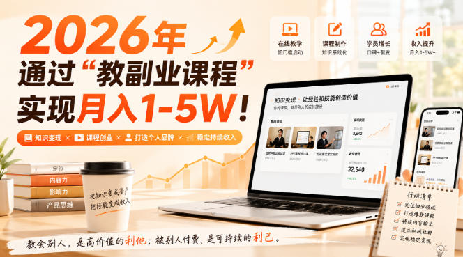 (20252期)2026年通过“教副业课程”实现月入1-5W!毫无保留的全部教给你