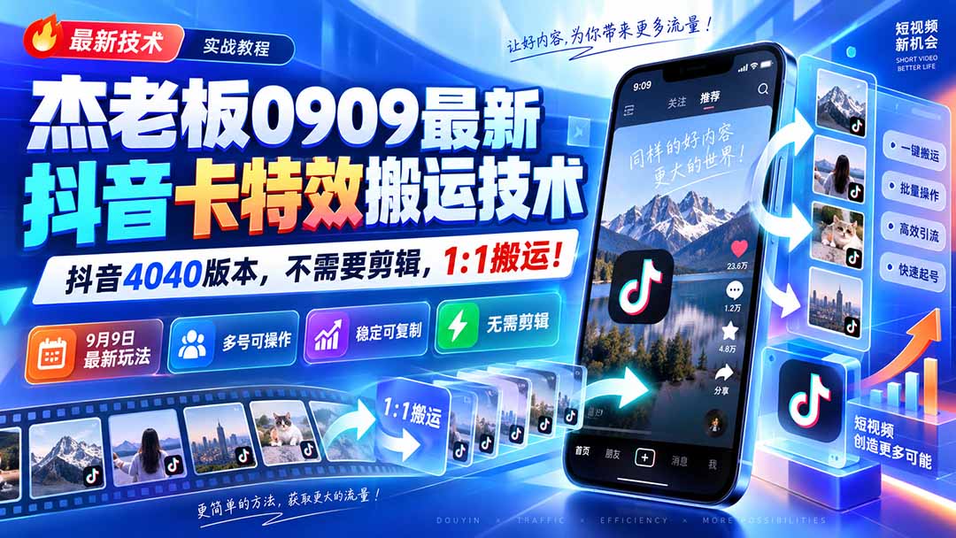 (20369期)杰老板0909最新抖音卡特效搬运技术,抖音4040版本,不需要剪辑,1:1搬运!插图1 (20369期)杰老板0909最新抖音卡特效搬运技术,抖音4040版本,不需要剪辑,1:1搬运!插图1
