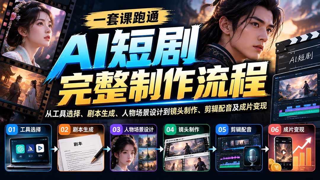(20742期)一套课跑通AI短剧完整制作流程:从工具选择、剧本生成、人物场景设计到镜头制作、剪辑配音及成片变现插图1 (20742期)一套课跑通AI短剧完整制作流程:从工具选择、剧本生成、人物场景设计到镜头制作、剪辑配音及成片变现插图1