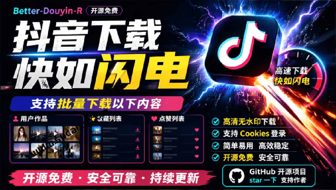 (20511期)超级好用!D音视频下载神器,支持批量下载用户作品收藏列表和点赞列表,开源免费 Better-douyin-R插图1 (20511期)超级好用!D音视频下载神器,支持批量下载用户作品收藏列表和点赞列表,开源免费 Better-douyin-R插图1