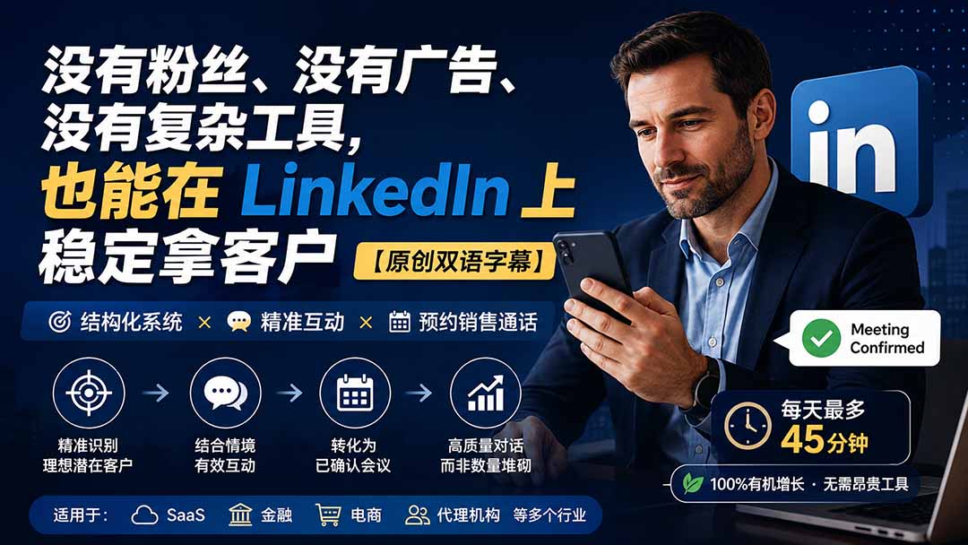 （20220期）没有粉丝、没有广告、没有复杂工具，也能在 LinkedIn 上稳定拿客户【原创双语字幕】插图1