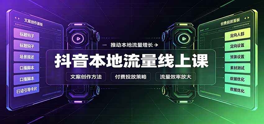 抖音本地流量线上课：账号搭建拍摄剪辑，文案创作与付费投放教学