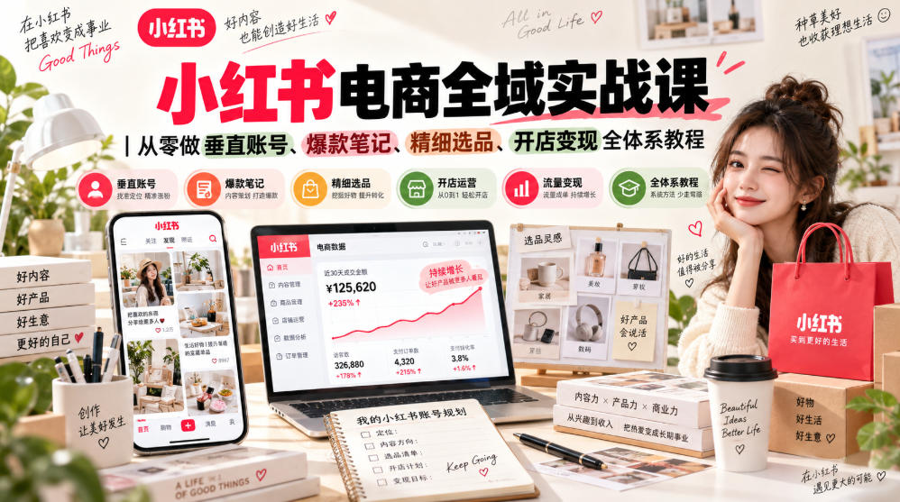 小红书电商全域实战课|从零做垂直账号、爆款笔记、精细选品、开店变现全体系教程插图 小红书电商全域实战课|从零做垂直账号、爆款笔记、精细选品、开店变现全体系教程插图