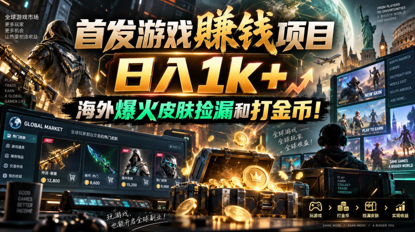首发游戏賺钱项目，日入1k+，海外爆火皮肤捡漏和打金币！【揭秘】插图