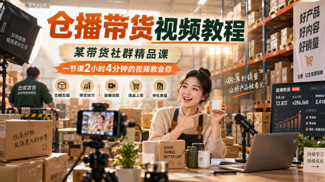 仓播带货视频教程,某带货社群精品课,一节课2小时4分钟的视频教会你