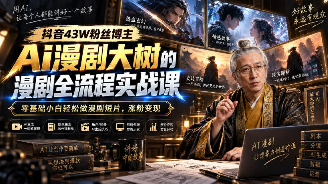 抖音43W粉丝博主Ai漫剧大树的漫剧制作全流程实战课,零基础小白轻松做漫剧短片,涨粉变现插图 抖音43W粉丝博主Ai漫剧大树的漫剧制作全流程实战课,零基础小白轻松做漫剧短片,涨粉变现插图