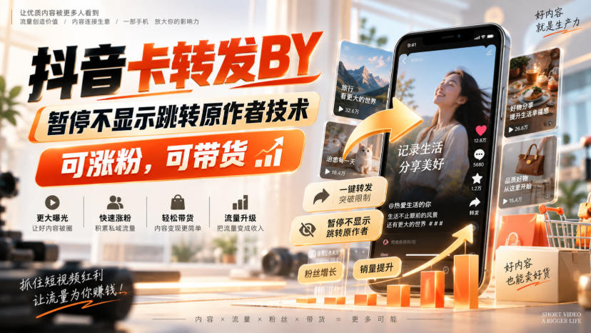 抖音卡转发搬运,暂停不显示跳转原作者技术,可涨粉,可带货插图 抖音卡转发搬运,暂停不显示跳转原作者技术,可涨粉,可带货插图