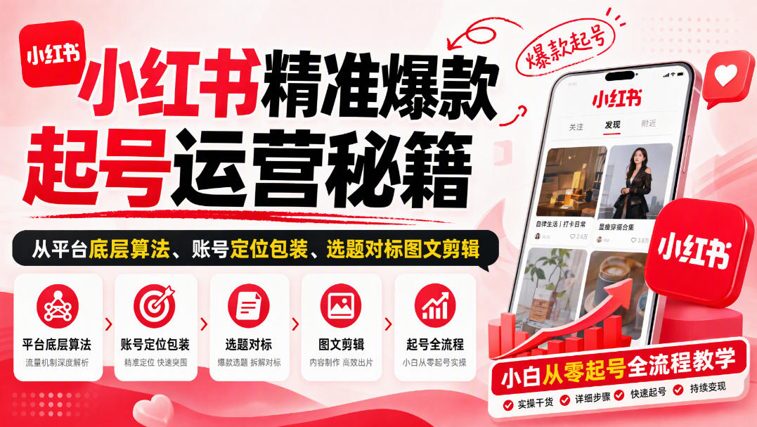 小红书精准爆款起号运营秘籍,从平台底层算法、账号定位包装、选题对标图文剪辑,小白从零起号全流程插图 小红书精准爆款起号运营秘籍,从平台底层算法、账号定位包装、选题对标图文剪辑,小白从零起号全流程插图