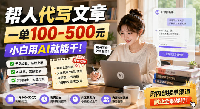 帮人代写文章,一单100-500,小白用AI就能干,附内部接单渠道,副业全职都行【揭秘】