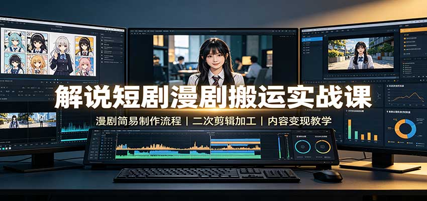 解说短剧漫剧搬运实战课:漫剧简易制作流程,二次剪辑加工,内容变现教学