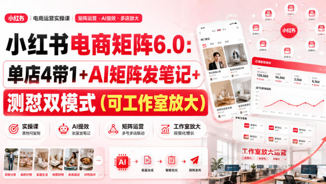小红书电商矩阵6.0:单店4带1+AI矩阵发笔记+测怼双模式(可工作室放大)插图 小红书电商矩阵6.0:单店4带1+AI矩阵发笔记+测怼双模式(可工作室放大)插图