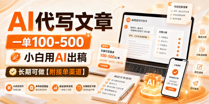 AI代写文章,一单100-500,小白用AI出稿,长期可做【附接单渠道】【揭秘】