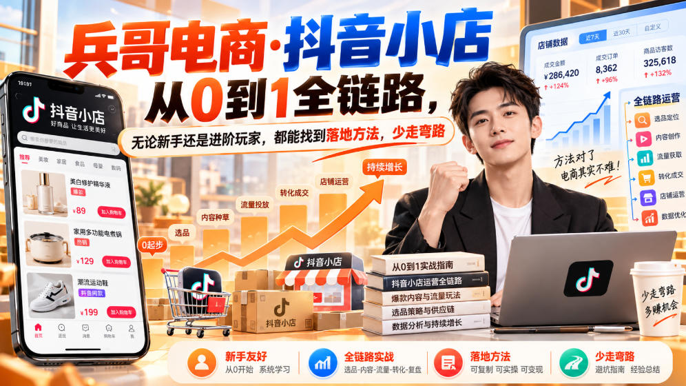 【无水印】兵哥电商·抖音小店从0到1全链路,无论新手还是进阶玩家,都能找到落地方法,少走弯路(更新9月)