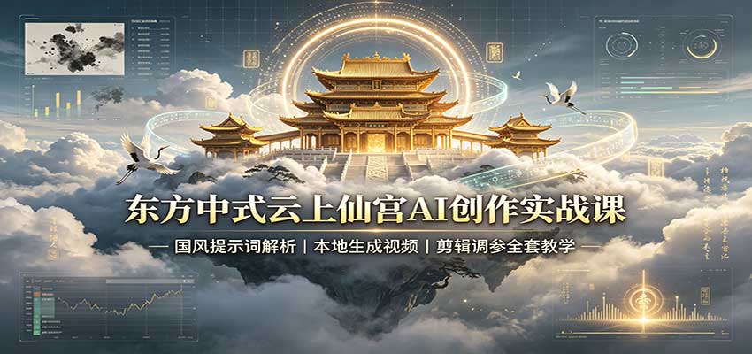 东方中式云上仙宫AI创作实战课：国风提示词解析，本地生成视频，剪辑调参全套教学