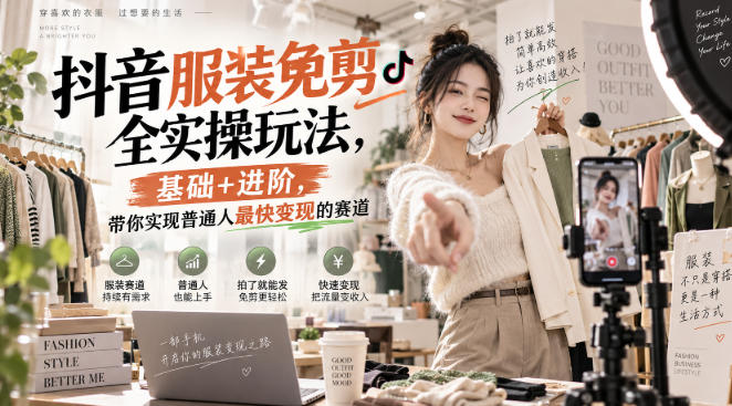 抖音服装免剪全实操玩法,基础+进阶,带你实现普通人最快变现的赛道