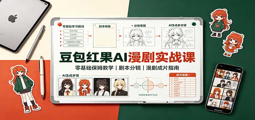 豆包红果AI漫剧实战课:零基础保姆教学,剧本分镜,漫剧成片指南