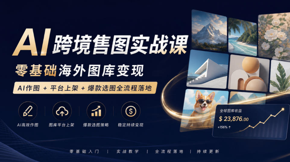 AI跨境售图实战课，零基础海外图库变现，AI作图+平台上架+爆款选图全流程落地