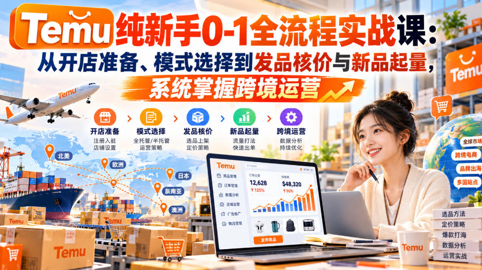 【无水印】Temu纯新手0-1全流程实战课:从开店准备、模式选择到发品核价与新品起量,系统掌握跨境运营插图 【无水印】Temu纯新手0-1全流程实战课:从开店准备、模式选择到发品核价与新品起量,系统掌握跨境运营插图