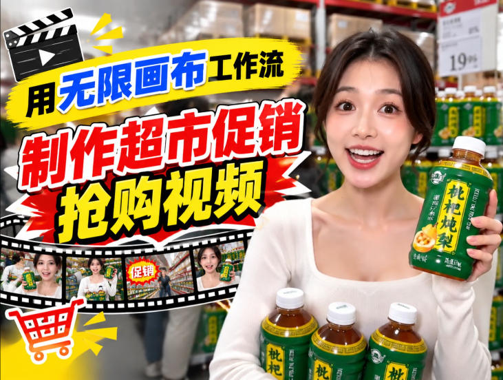 无限画布超市促销抢购视频工作流,一键产出TikTok抖音带货短视频插图 无限画布超市促销抢购视频工作流,一键产出TikTok抖音带货短视频插图