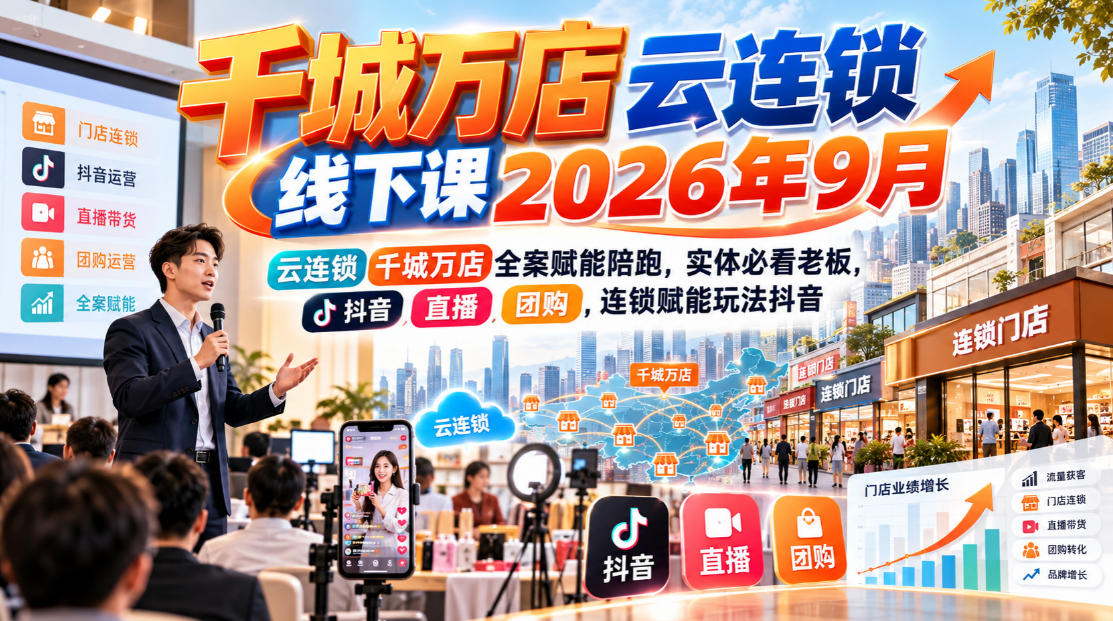 千城万店云连锁线下课2026年9月，云连锁千城万店全案赋能陪跑，实体必看老板，抖音，直播，团购，连锁赋能玩法抖音插图