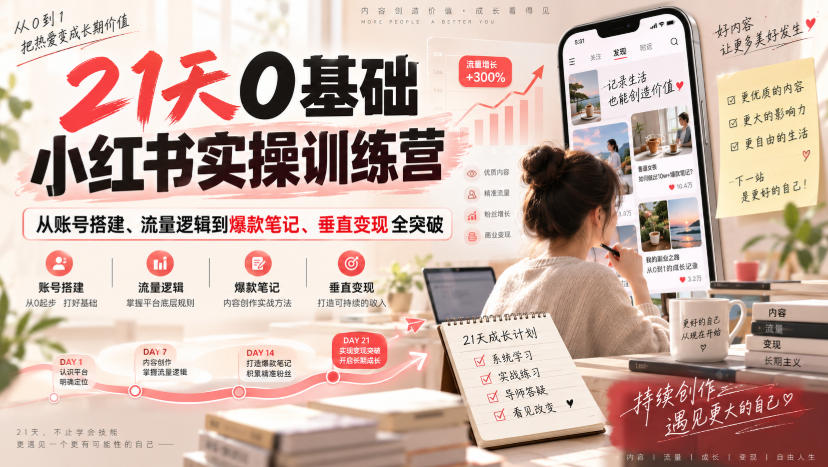 21天0基础小红书实操训练营|从账号搭建、流量逻辑到爆款笔记、垂直变现全突破插图 21天0基础小红书实操训练营|从账号搭建、流量逻辑到爆款笔记、垂直变现全突破插图